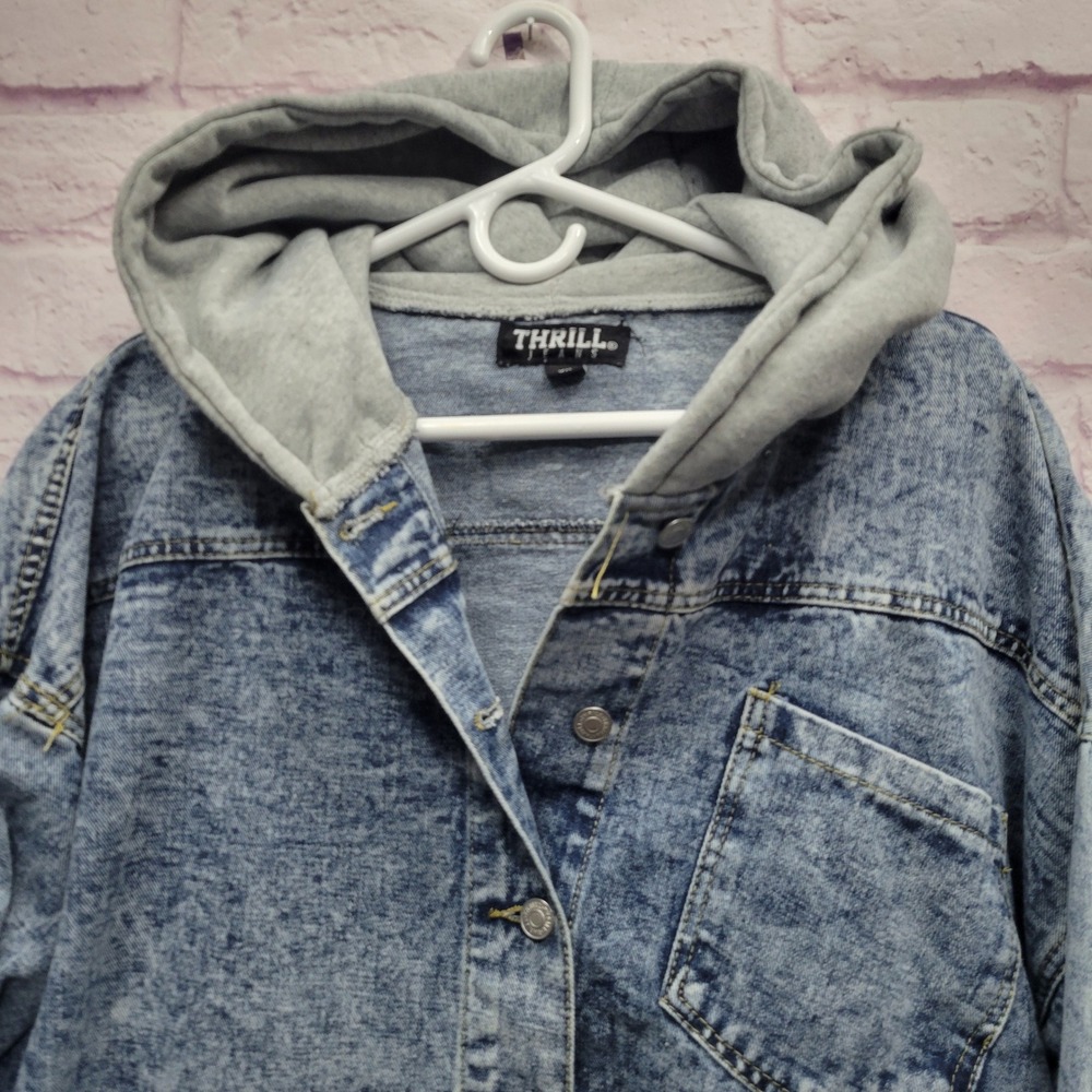 Thrill Jeans Denim Hoodie Shirt Jacket Womens 3X Distressed Grunge Streetwear - Picture 3 of 9